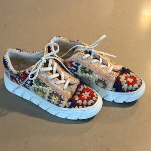 Free People Catch Me if you Can Crochet Multi-Color Platform Sneakers